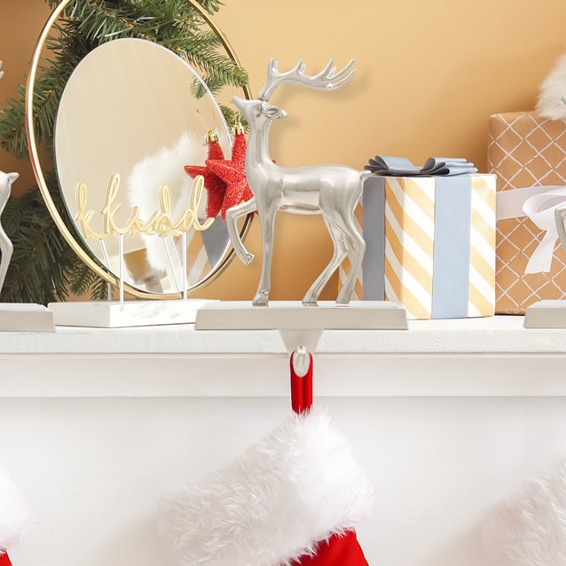 Reindeer Stocking Hanging Hook - Silver Reindeer Stocking Hanging Hook - Silver