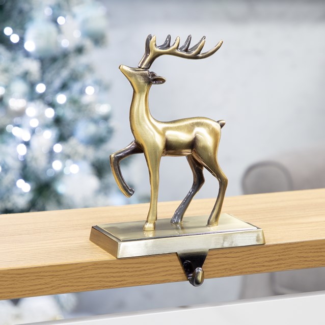 Reindeer Stocking Hanging Hook - Antique Gold Reindeer Stocking Hanging Hook - Antique Gold