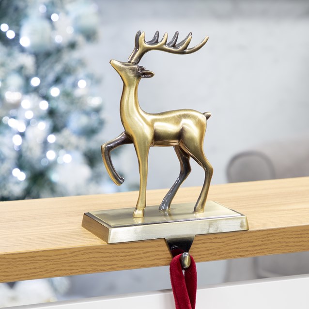Reindeer Stocking Hanging Hook - Antique Gold Reindeer Stocking Hanging Hook - Antique Gold
