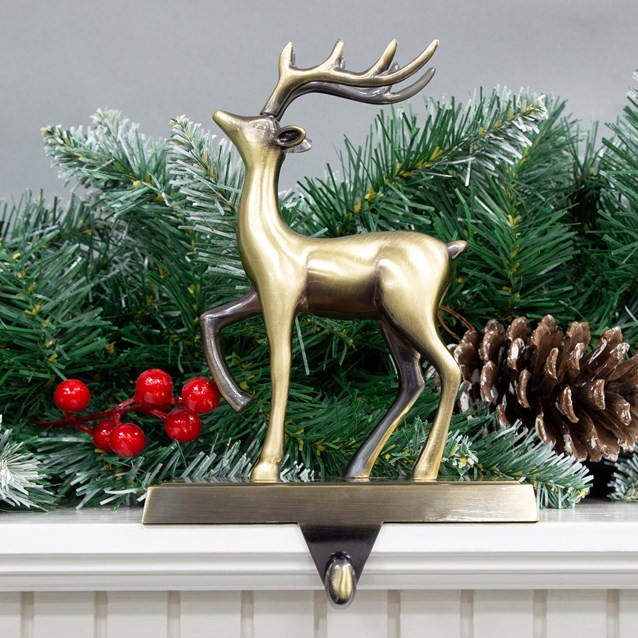 Reindeer Stocking Hanging Hook - Antique Gold Reindeer Stocking Hanging Hook - Antique Gold