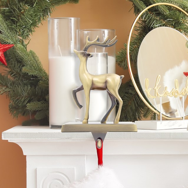 Reindeer Stocking Hanging Hook - Antique Gold Reindeer Stocking Hanging Hook - Antique Gold