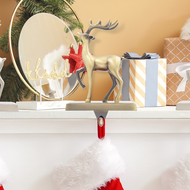 Reindeer Stocking Hanging Hook - Antique Gold Reindeer Stocking Hanging Hook - Antique Gold