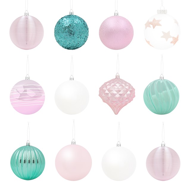 12PK Shatterproof Baubles -Multi Col 12PK Shatterproof Baubles -Multi Col