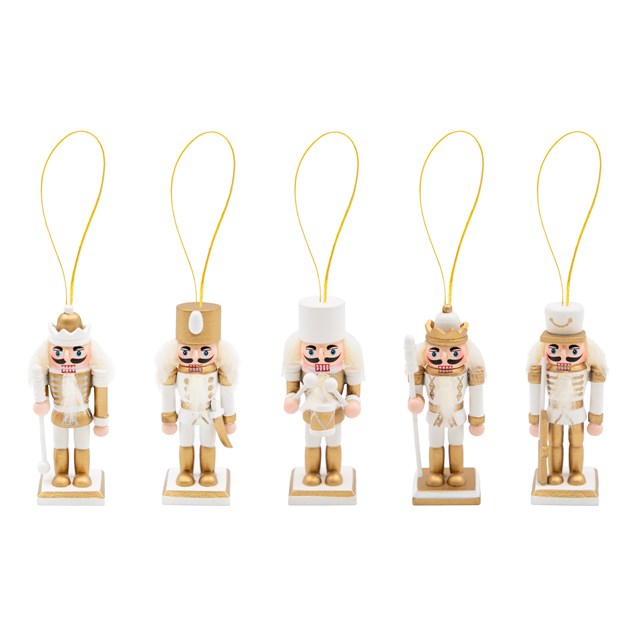 5pck Hanging Wooden Nutcrackers - Gold & White 5pck Hanging Wooden Nutcrackers - Gold & White