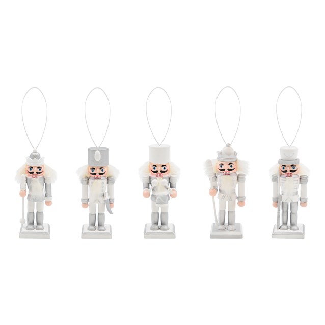 5PK Hanging Wooden Nutcrackers - Silver & White 5PK Hanging Wooden Nutcrackers - Silver & White