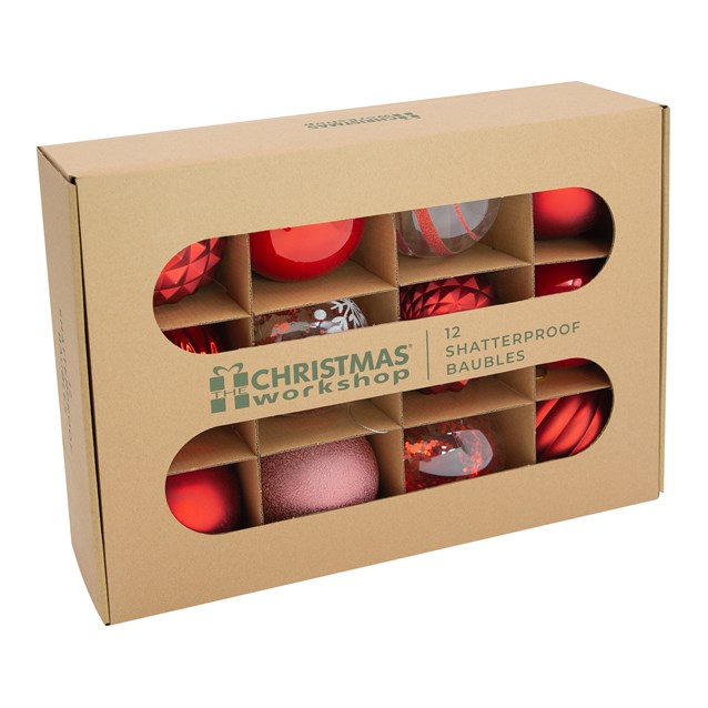 12PK Shatterproof Large Baubles -Red 12PK Shatterproof Large Baubles -Red