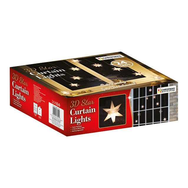 3D Star V Shape Curtain Lights - Warm White 3D Star V Shape Curtain Lights - Warm White