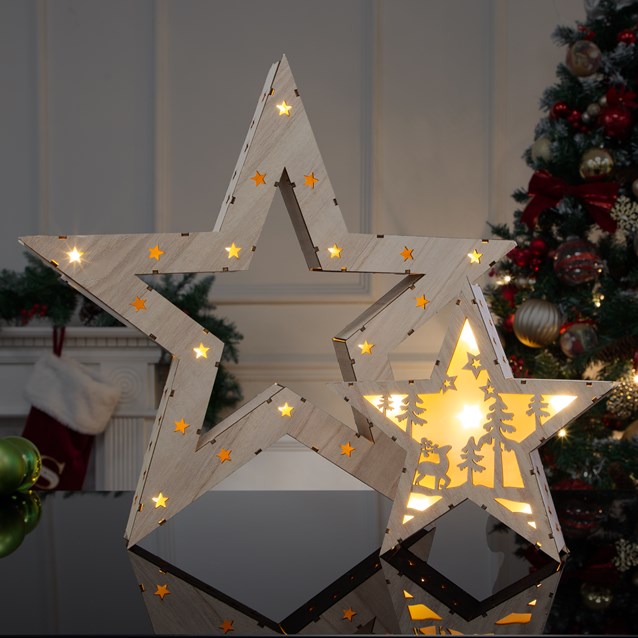 Set Of 2pcs Wooden Xmas Star Deco Scene Set Of 2pcs Wooden Xmas Star Deco Scene