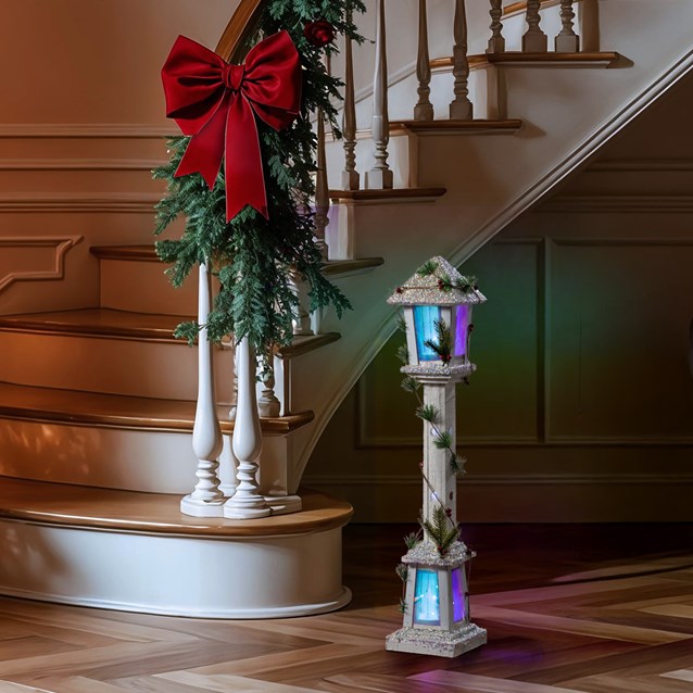 85cm Frozen Iridescent White Wooden Lamp Post 85cm Frozen Iridescent White Wooden Lamp Post