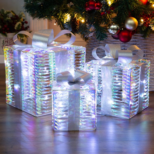 Set of 3 Iridescent Metal Light Up Gift box Set of 3 Iridescent Metal Light Up Gift box