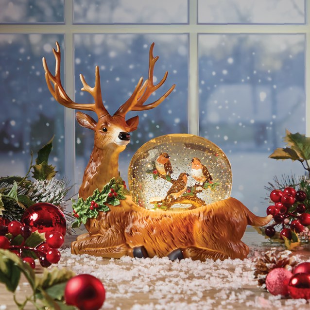 Lightup Glowing Snow Globe Golden ReindeerW/Robin Lightup Glowing Snow Globe Golden ReindeerW/Robin