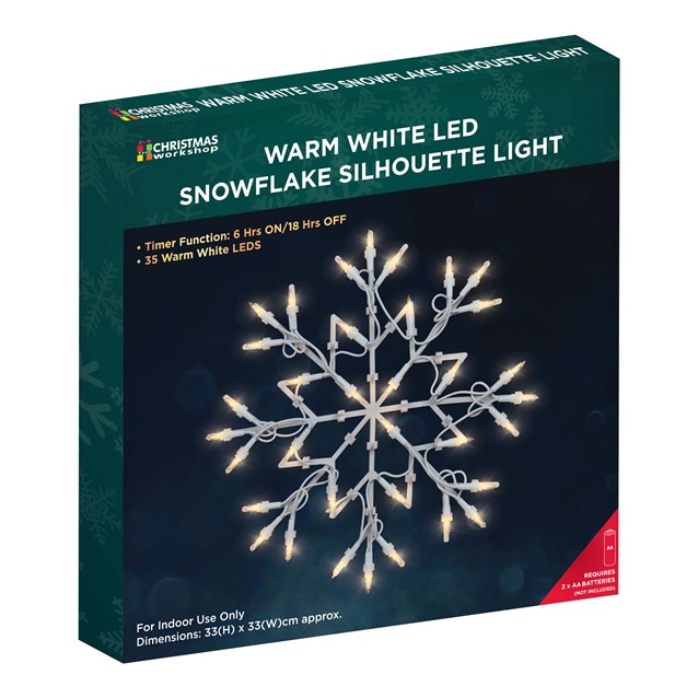 35 LED Warm White Snowflake Silhouette W/Timer 35 LED Warm White Snowflake Silhouette W/Timer