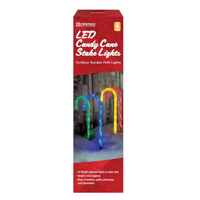 4PC 40LED Candy Cane Stick Stake Lights - Colour 4PC 40LED Candy Cane Stick Stake Lights - Colour