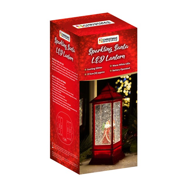 LED Water & Glitter Santa Lantern - Red LED Water & Glitter Santa Lantern - Red
