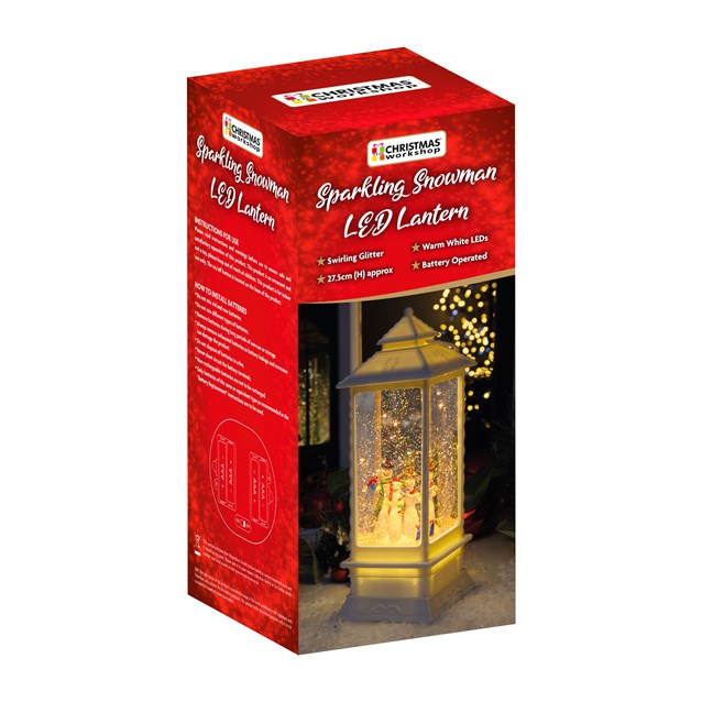 LED Water & Glitter Snowman Lantern - White LED Water & Glitter Snowman Lantern - White