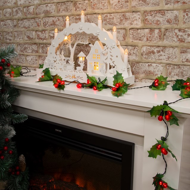 B/O 60LED 20 Holly Sprig and Berry Timer Lights B/O 60LED 20 Holly Sprig and Berry Timer Lights