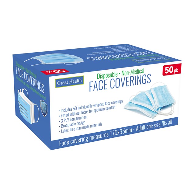 50pk Disposable Face Coverings - Masks 50pk Disposable Face Coverings - Masks
