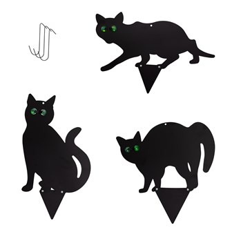 Set of 3 Black Scarer  Metal Garden Stake Cat