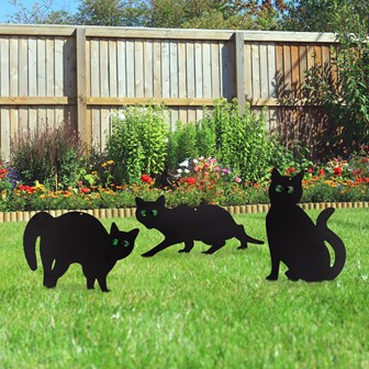 Set of 3 Black Scarer  Metal Garden Stake Cat