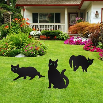 Set of 3 Black Scarer  Metal Garden Stake Cat