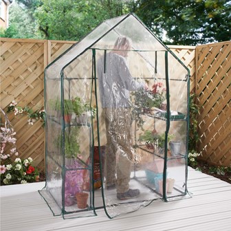 Walk In PVC Plastic Garden Greenhouse W/ 4 Shelves