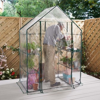Walk In PVC Plastic Garden Greenhouse W/ 4 Shelves