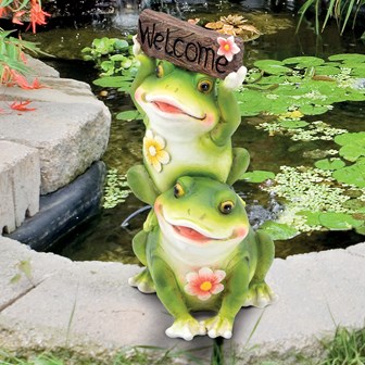 Cute couple Frog with Welcome Sign Garden Ornament