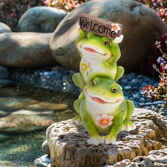Cute couple Frog with Welcome Sign Garden Ornament