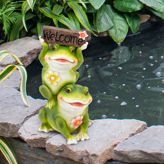 Cute couple Frog with Welcome Sign Garden Ornament