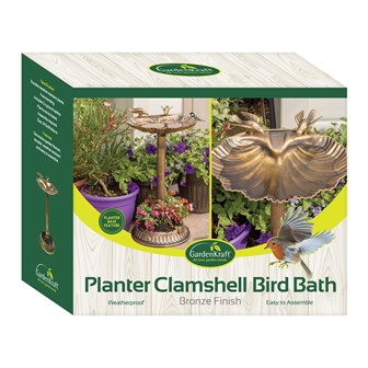 Clam Shell Bird Bath with Built-in Base Planter