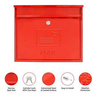 Elegance Wall Galvanised Steel Mail Box-Red