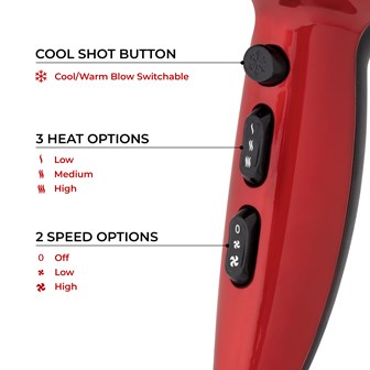 RedHot Professional Hair Dryer with Diffuser - Red