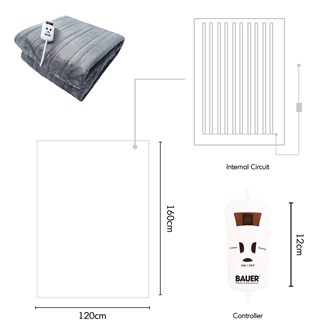 Bauer Luxury Soft Touch Heated Throw- Grey 120x160