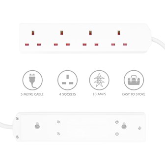 4 Way 5M Extension Lead - 13A