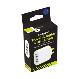 2 Pin Euro 4 Port USB Travel Adaptor