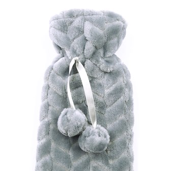 2Ltr Grey Faux Fur Long Hot Water Bottle