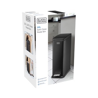 B+D 20L Slimline Soft Close Pedal Bin Matt Black