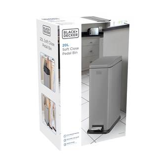 B+D 20L Slimline Soft Close Pedal Bin Grey