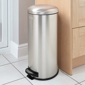 B+D 30L Dome Lid Pedal Bin - Stainless Steel
