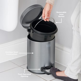 B+D 5L Dome Lid Pedal Bin - Dark Stainless Steel