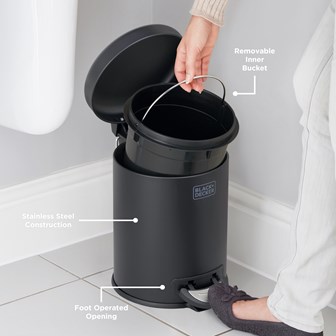 B+D 5L Dome Lid Pedal Bin - Matt Black