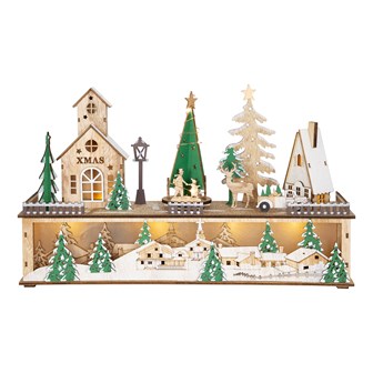 LED Wooden Christmas Village Scene