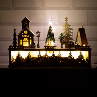 LED Wooden Christmas Village Scene