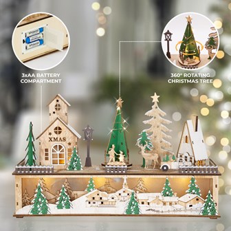 LED Wooden Christmas Village Scene