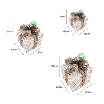 Set of 3 Rattan LED Christmas Gift Box
