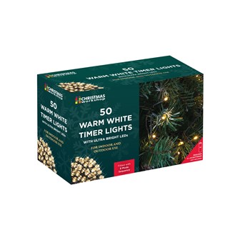 50 LED Battery Op Timer Lights - Warm White