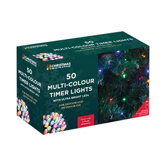 50 LED Battery Op Timer Lights - Multi Colour