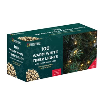 100 LED Battery Op Timer Lights - Warm White