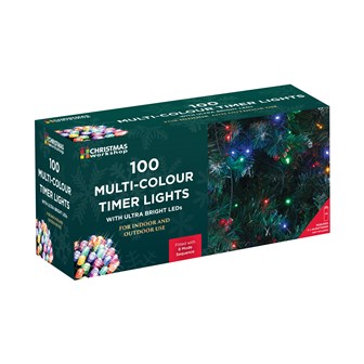100 LED Battery Op Timer Lights - Multi Colour