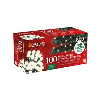 100 LED Chaser  Plug In Timer Lights - Warm White